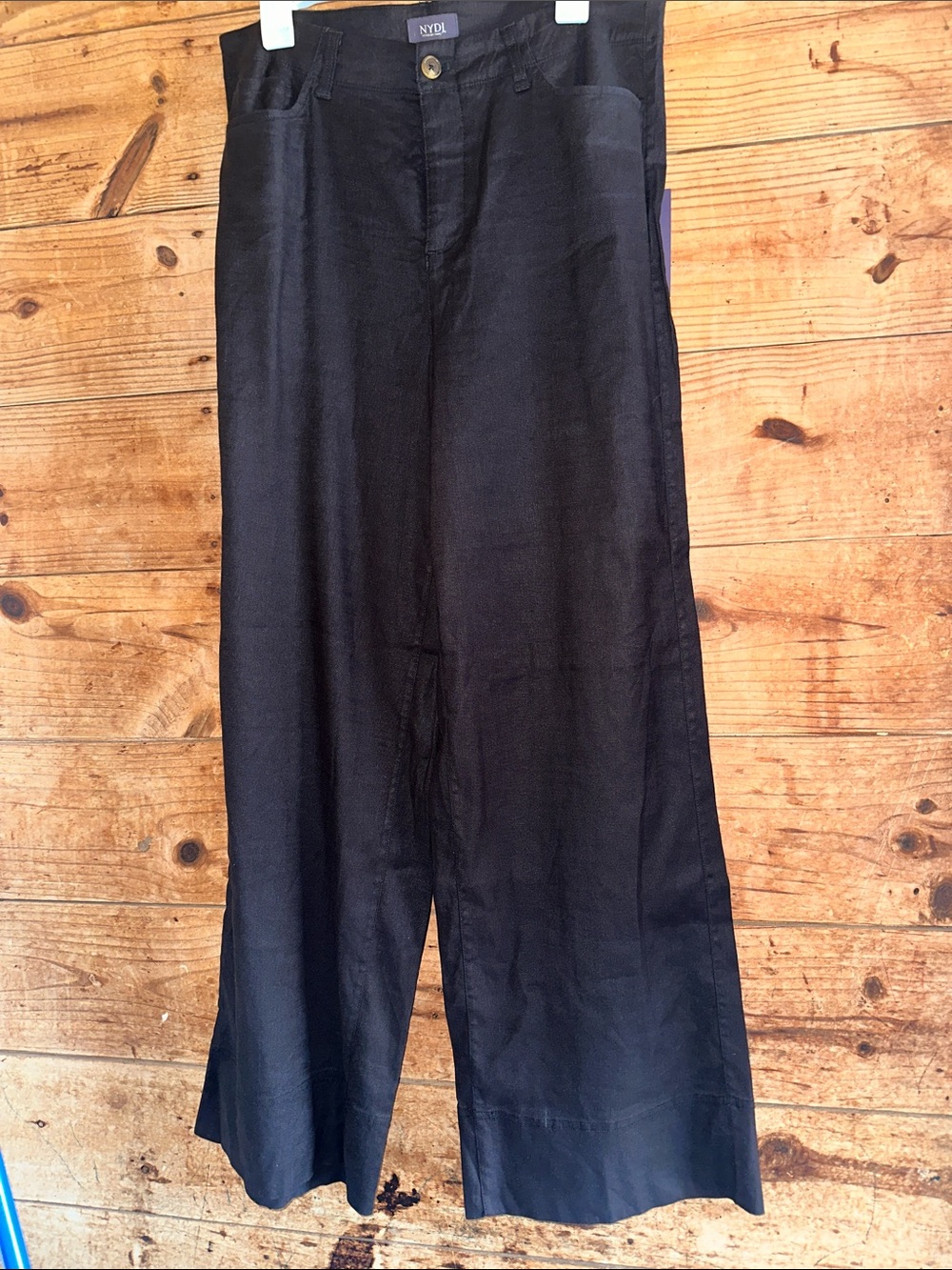 NYDJ Black LiftxTuck Wide-Leg Dress Pant 5 Pocket Linen Blend